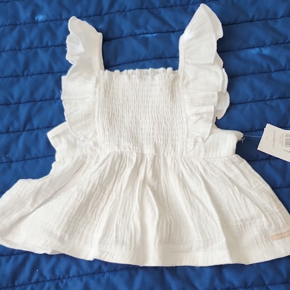 Calvin Klein Jeans White Ruffled Top with Tan Checkered Shorts - Picture 6 of 7